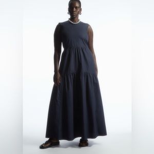 COS open back tiered dress in navy.